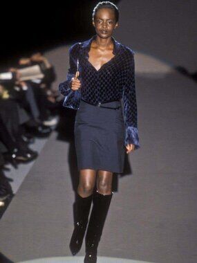F/W 1997 Gucci by Tom Ford Runway Pinstripe G Buckle Wrap Skirt
